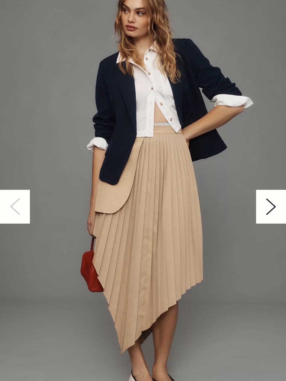 Anthropologie x Mare Mare Pleated Asymmetric Tan Midi Skirt NWT Size Small